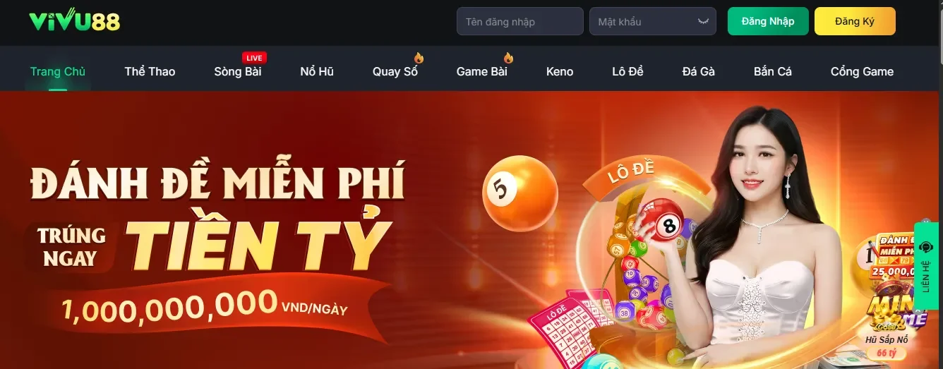 Giao diện sang trọng của Vivu88