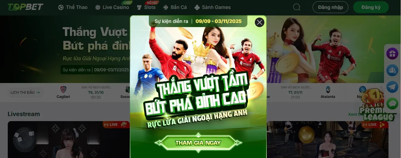 Topbet nhà cái số 1 trong cá cược thể thao